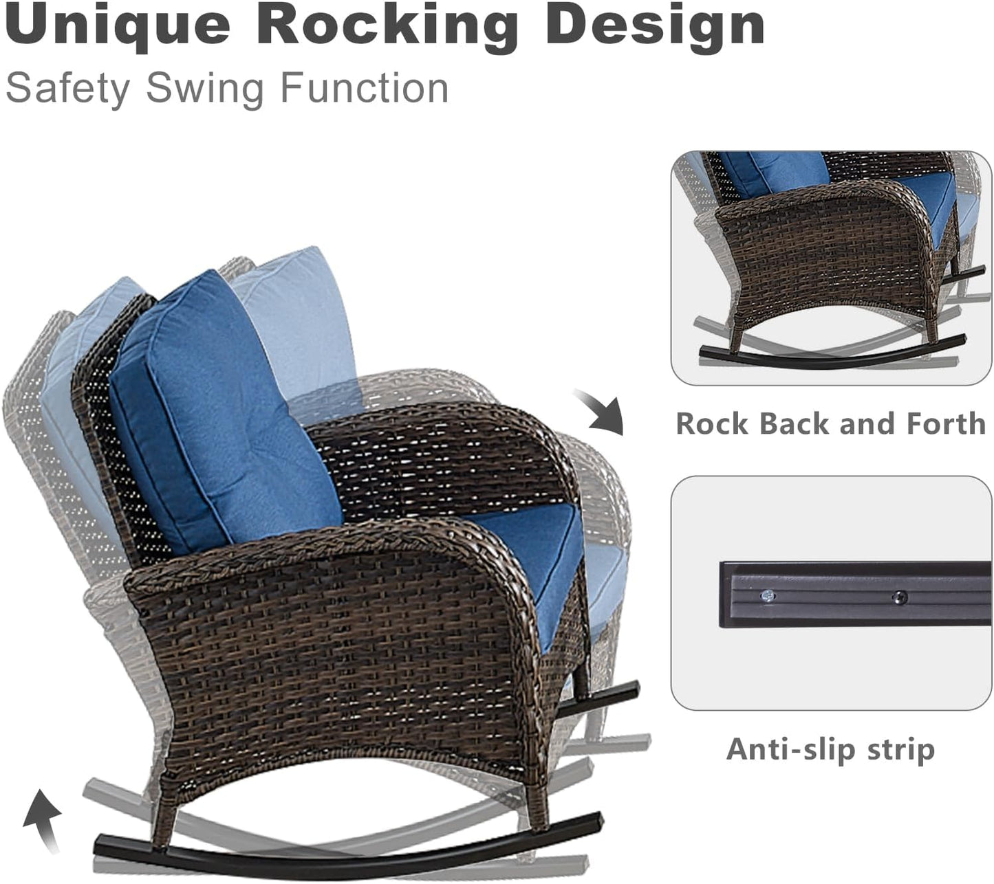 HUMMUH Patio Furniture 7-Piece Outdoor Conversation Set,All-Weather PE Wicker Loveseat Swivel and Rocking Chairs,Tables for Backyard,Poolside,Deck