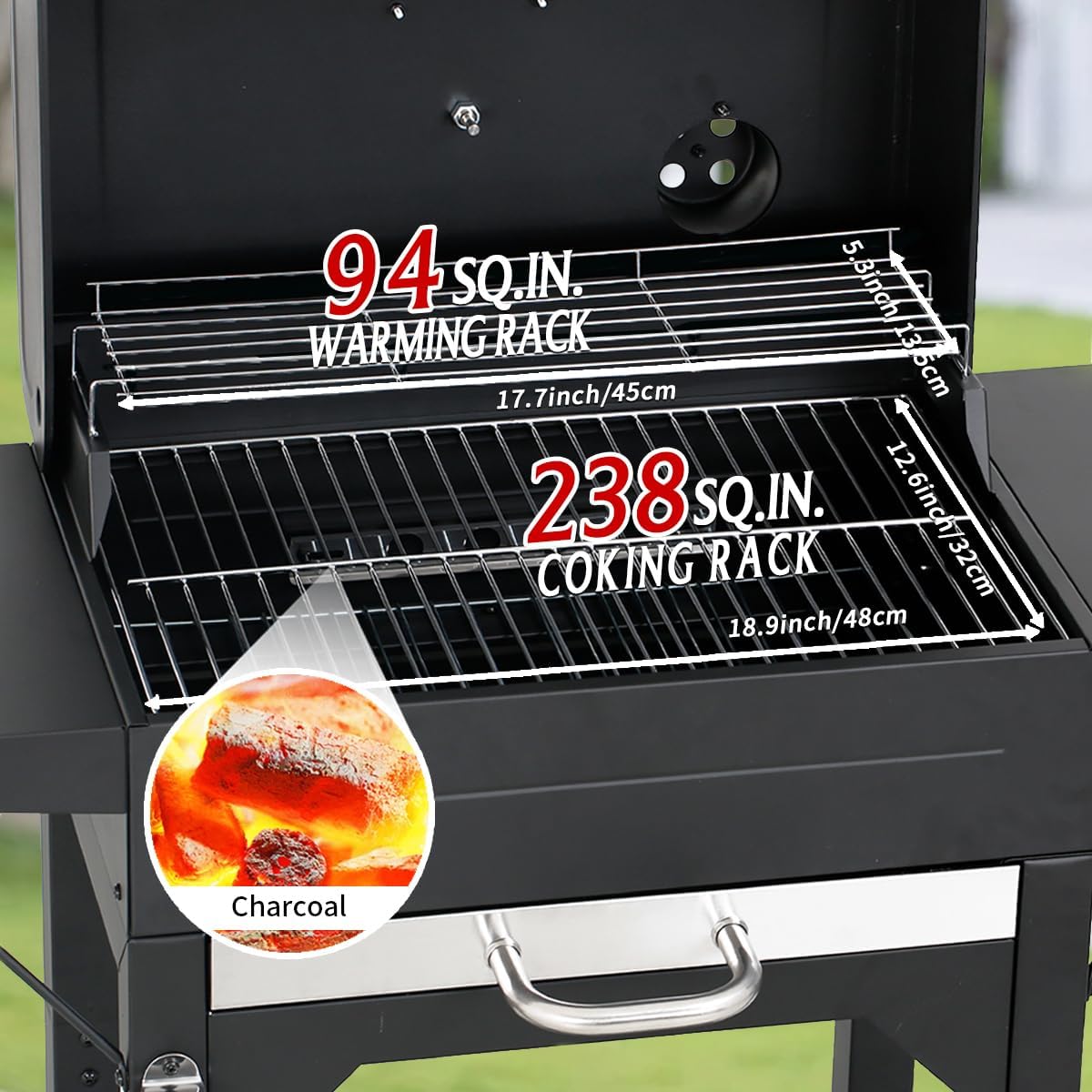 MASTER COOK Charcoal Grill with Two Side Tables, Heavy-duty Steel Barbecue BBQ Grill for Outdoor Picnic Backyard Patio and Parties, 43"*38"*17"
