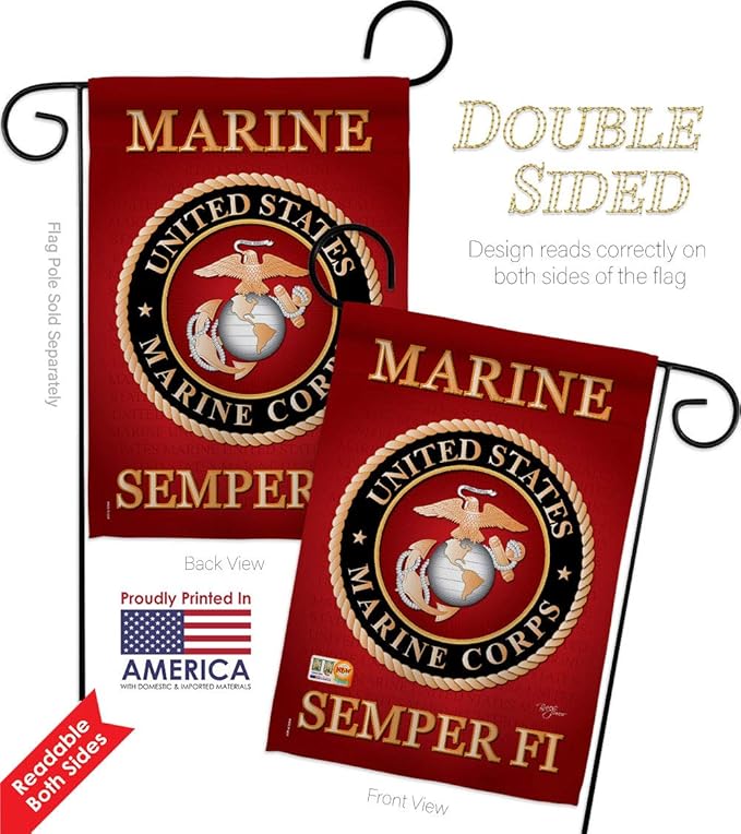 Marine Corps Garden Flag - Pack Armed Forces USMC Semper Fi United State American Military Veteran Retire Official USA Vintage Applique - House Banner Small Yard Gift Double-Sided 13 X 18.5