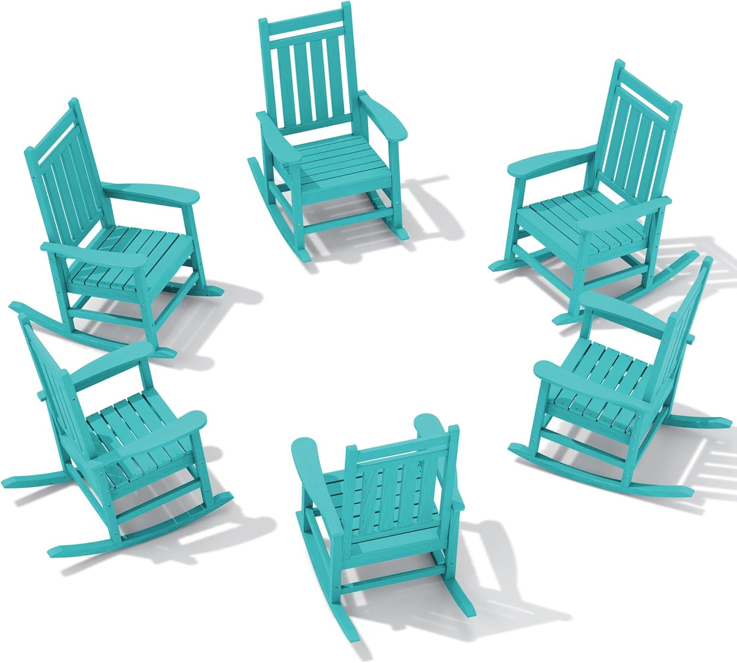SERWALL HDPE Outdoor Rocking Chair Set of 6, Patio Rocking Chairs for Adults, All Weather Outdoor Rockers for Lawn, Aruba