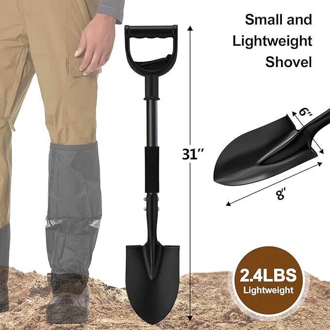Small Shovel for Digging, 31 Inch Metal Spade Shovel with D-Grip Handle, Lightweight Short Gardening Digging Shovel