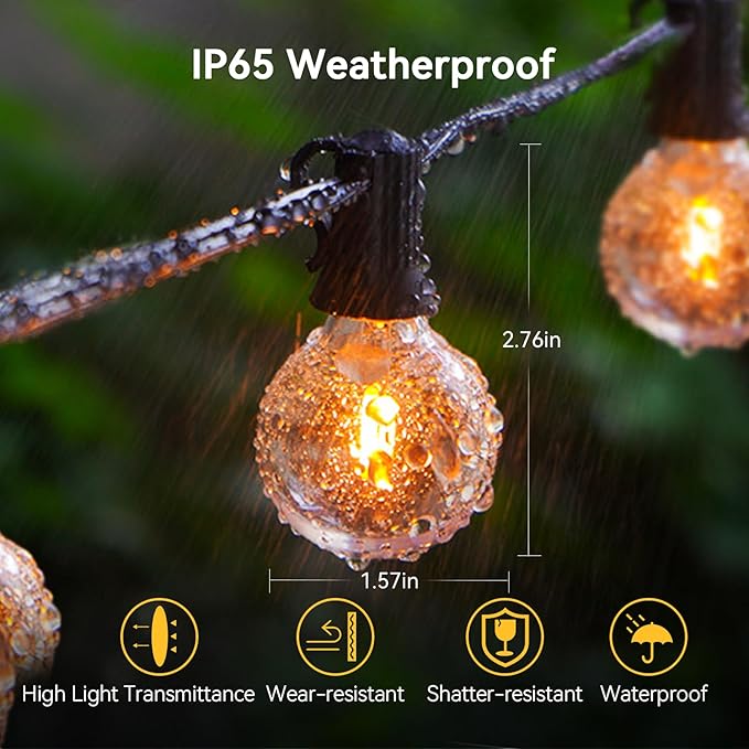 XURISEN Outdoor String Lights with Dimmer, 98FT LED Patio Lights for Outside with 52 Shatterproof G40 Globe Bulbs UL Listed Waterproof Hanging Lighting for Backyard Balcony Bistro Party Decor