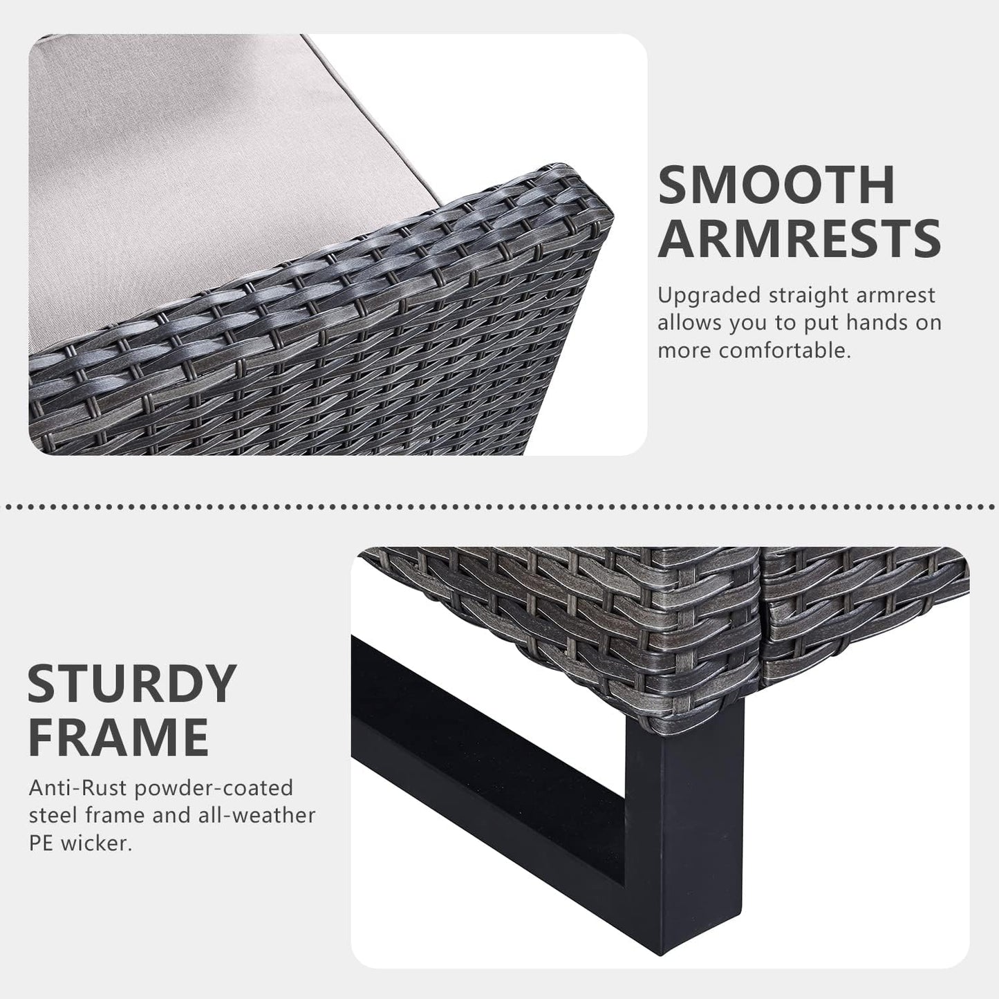 HUMMUH Outdoor Chairs PE Wicker Patio Dining Chairs Set of 2 High Back Metal Frame Porch Chairs with 4 inch Seat Cushions