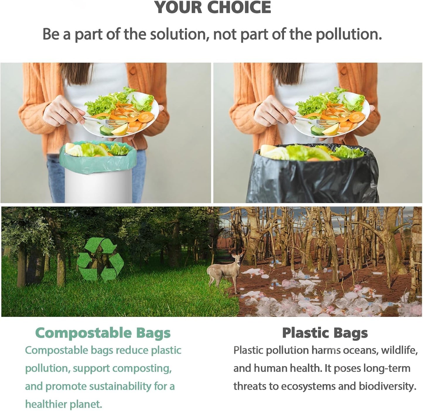 1.2 Gallon Small Trash Bags Garbage Bags, AYOTEE Mini Compostable Strong Bathroom Wastebasket Can Liners trash Bags for Home Office Kitchen fit 5L,5 Liter,1 Gal,Green