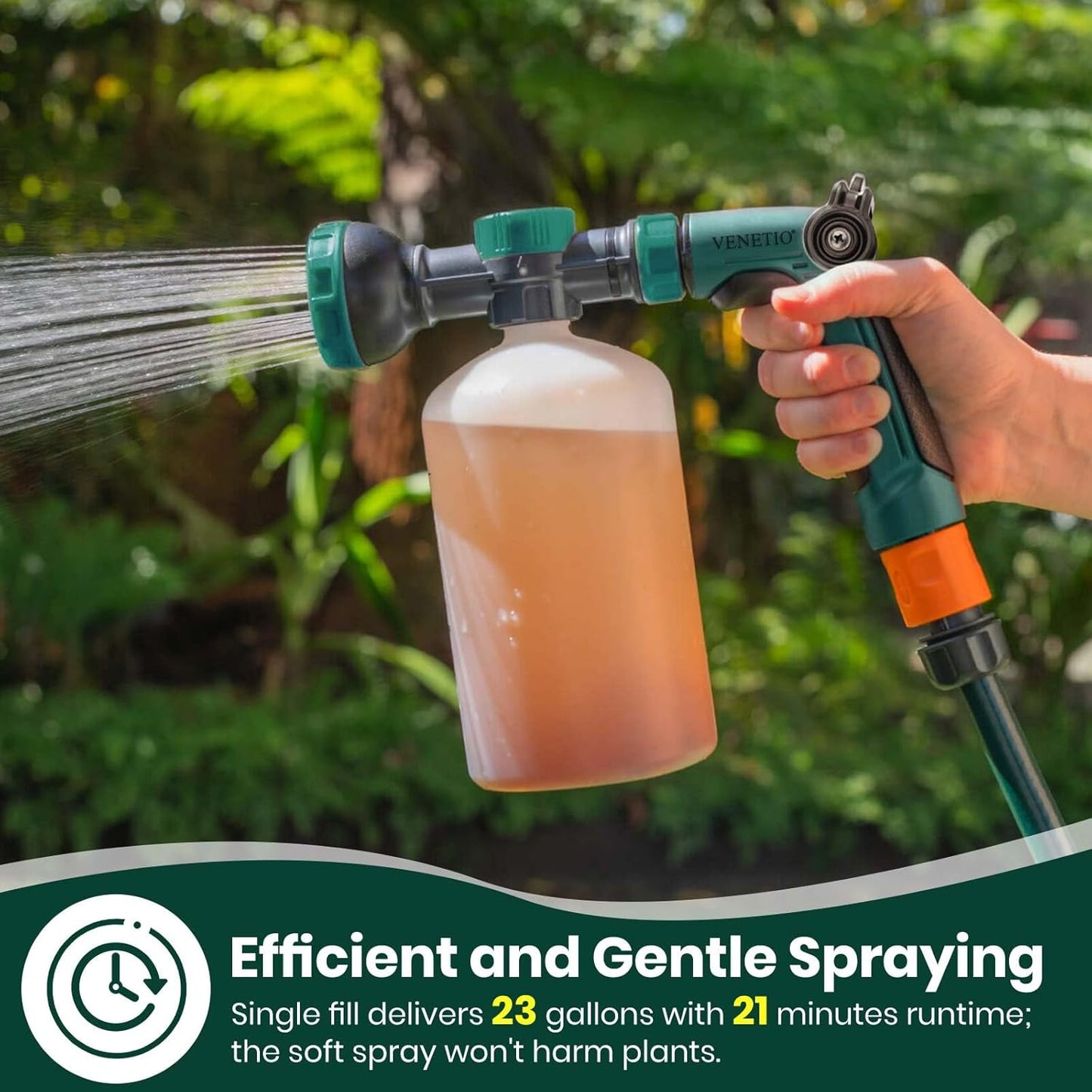 VENETIO 8-Dial Hose-End Sprayer Pro with Quick Connector for Liquid Fertilizer | Lawn and Garden Nozzle Spreader for Uniform Fertilizing, Pet Washing and Outdoor House Cleaning, 34oz Dispenser Bottle