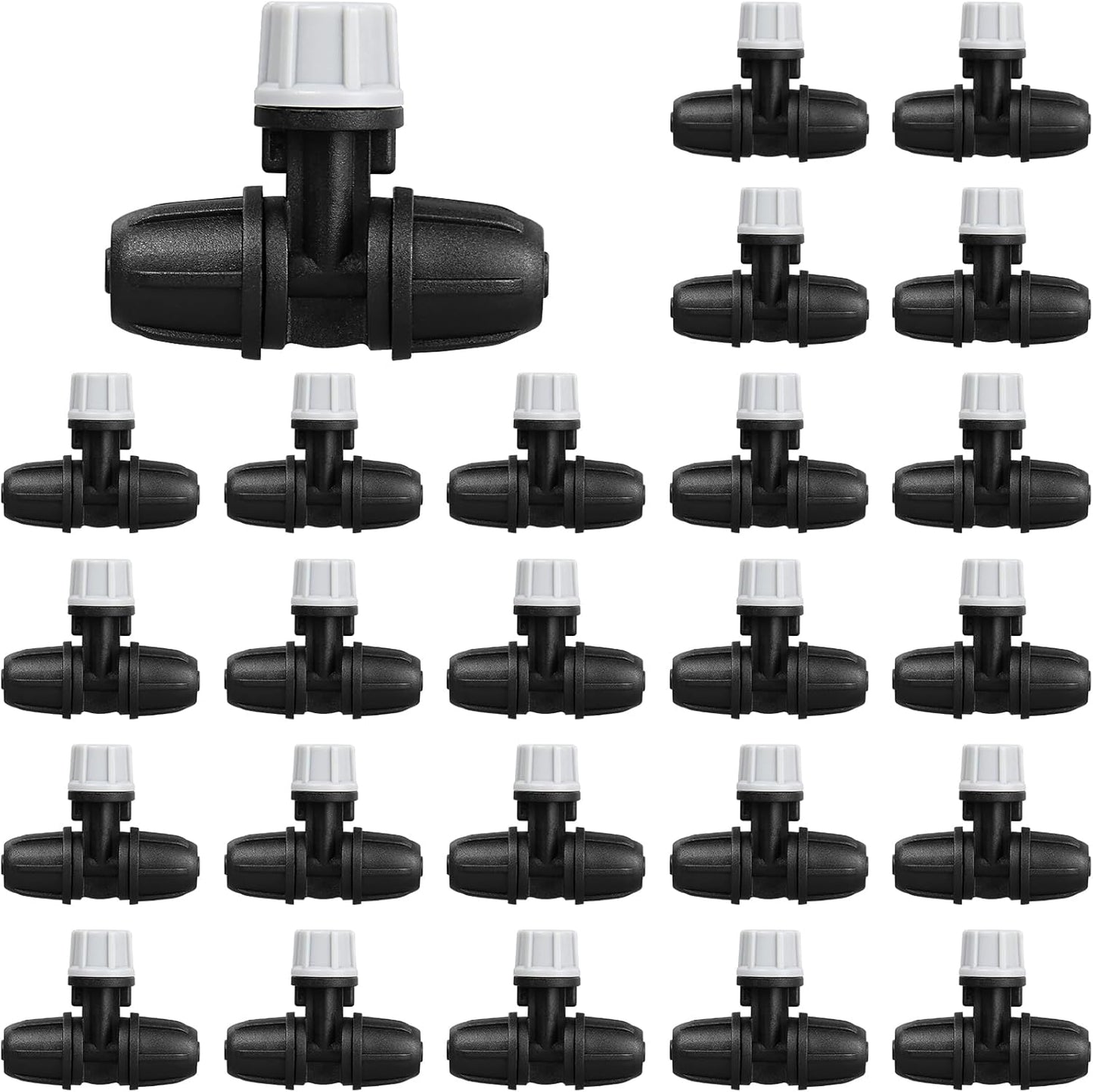 Upgraded Micro Spray Irrigation Drippers, 25 Pieces Three-Way Atomizing Nozzle Fitting for 1/4 Inch Tubing Lock Barbed Drip Line Parts Emitters for Garden Greenhouse Sprinkler Misting System