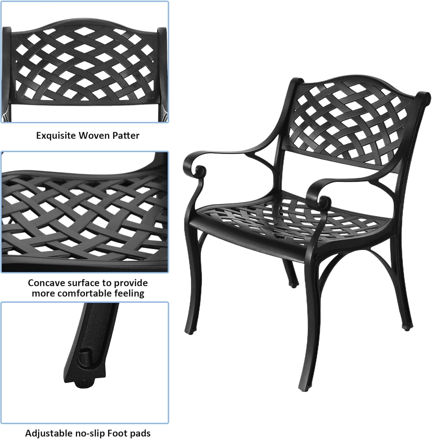 Cast Aluminum Outdoor Dining Set 5 Piece, Patio Dining Table and Chairs Set of 4, Garden Metal Conversation Table Set for Balcony Porch