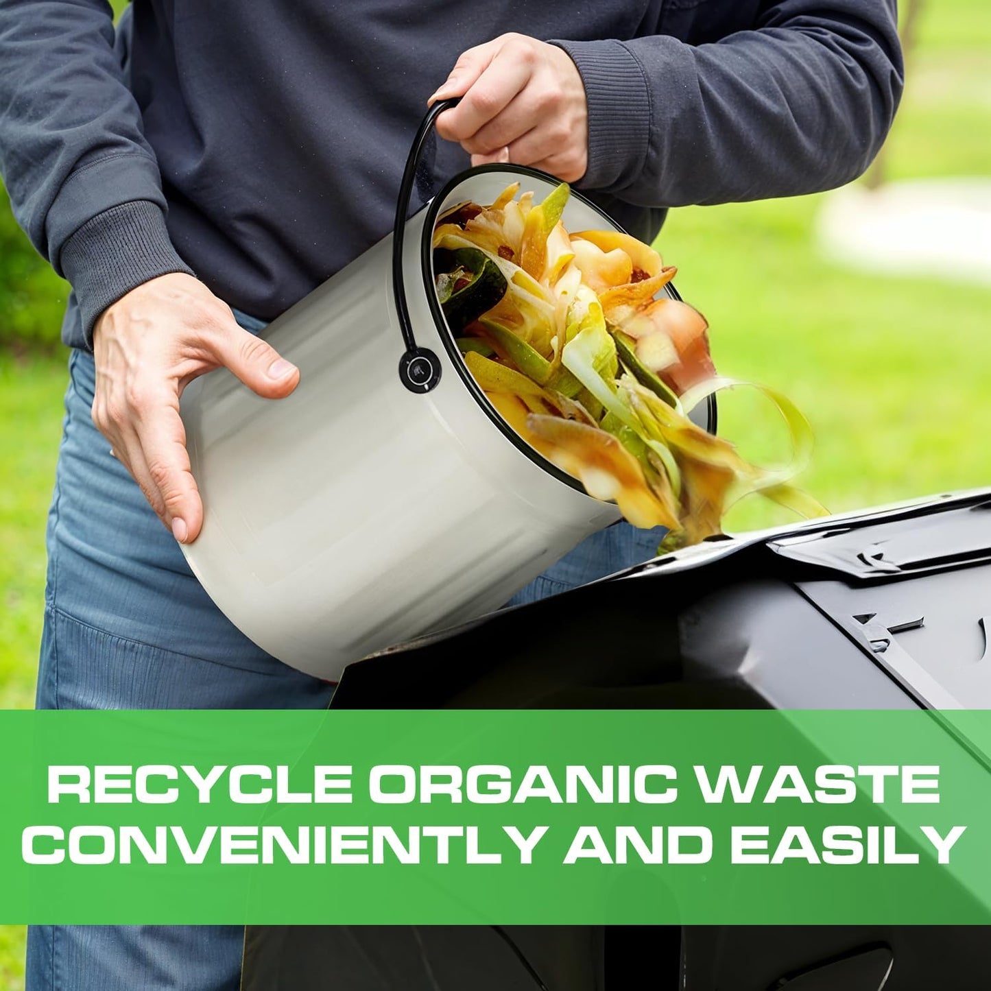 Plexon Countertop Compost Bin Kitchen Indoor with Lid, Off-White 1.5 Gallon Odorless Container, Steel Food Compost Bucket for Kitchen with Charcoal Filter, Compost Pail Countertop