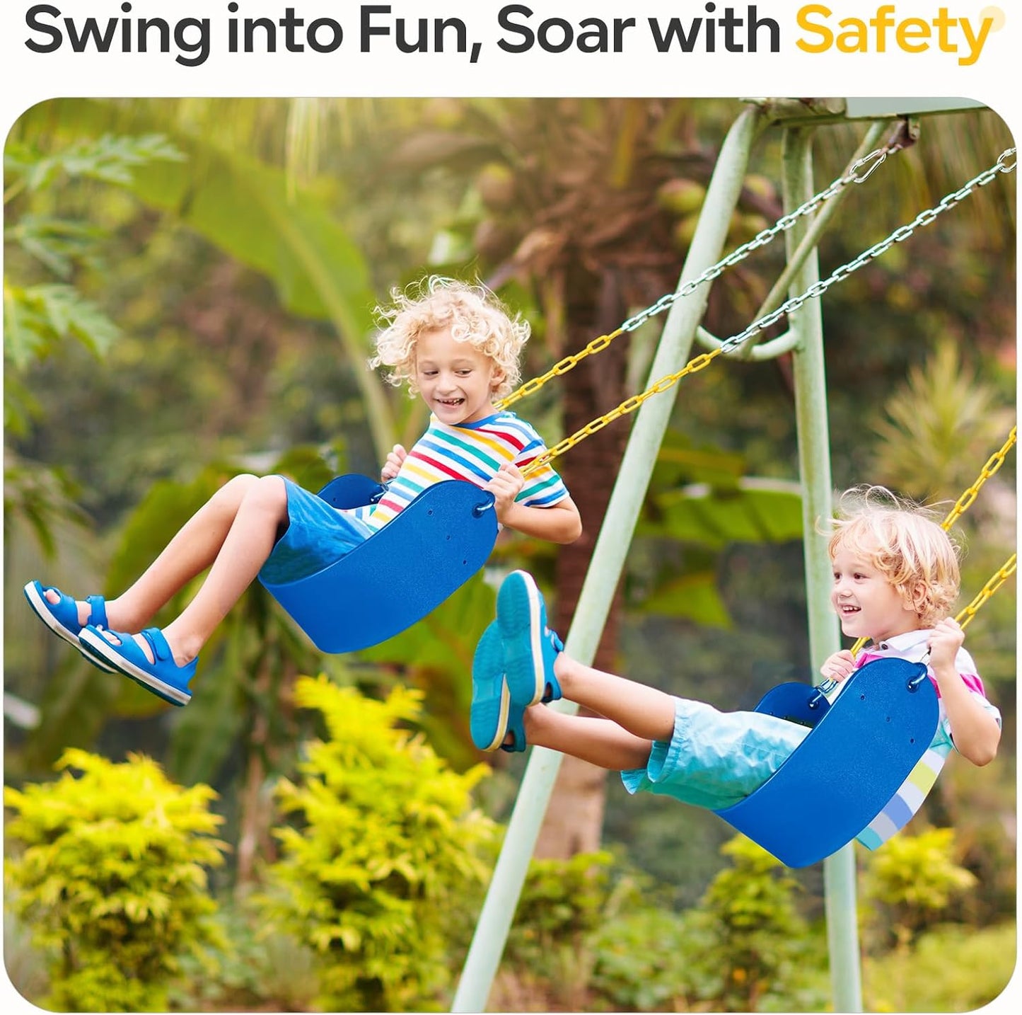 Decorlife Outdoor Swings Seats with 66" Rust-Resistant Heavy Duty Chain, Playground Swing Set Accessories Replacement Anti-Slip Seats, Backyard Swing Support 330lb for Kids or Adults (Blue)