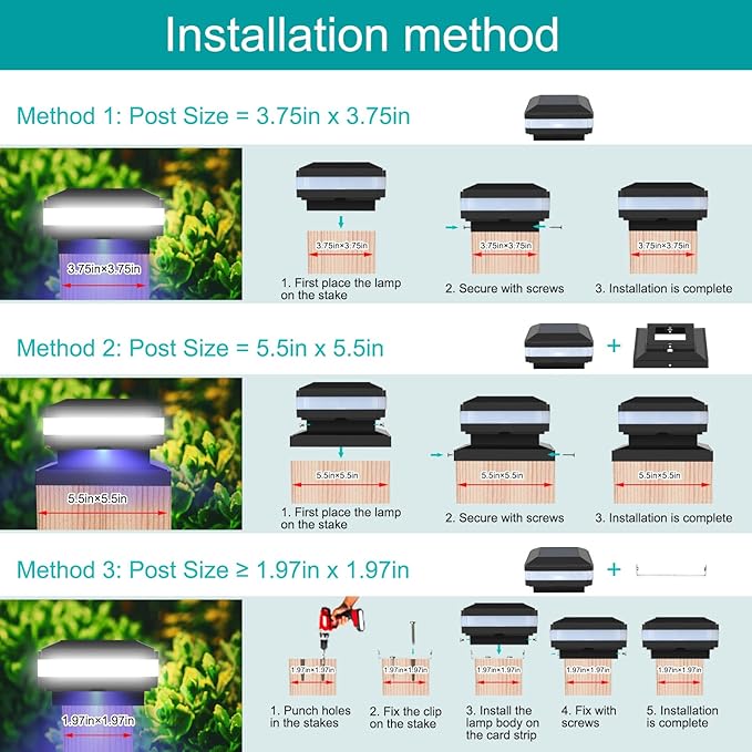 Sumaote Solar Post Lights 160LM 52 LED - 6x6 Posts Solar Light Outdoor Fence Deck Post Cap Lights fit 4x4 5x5 6x6 Wood Posts, IP65 Waterproof for Garden Porch Patio, 6000K White Lighting, 2 Pack