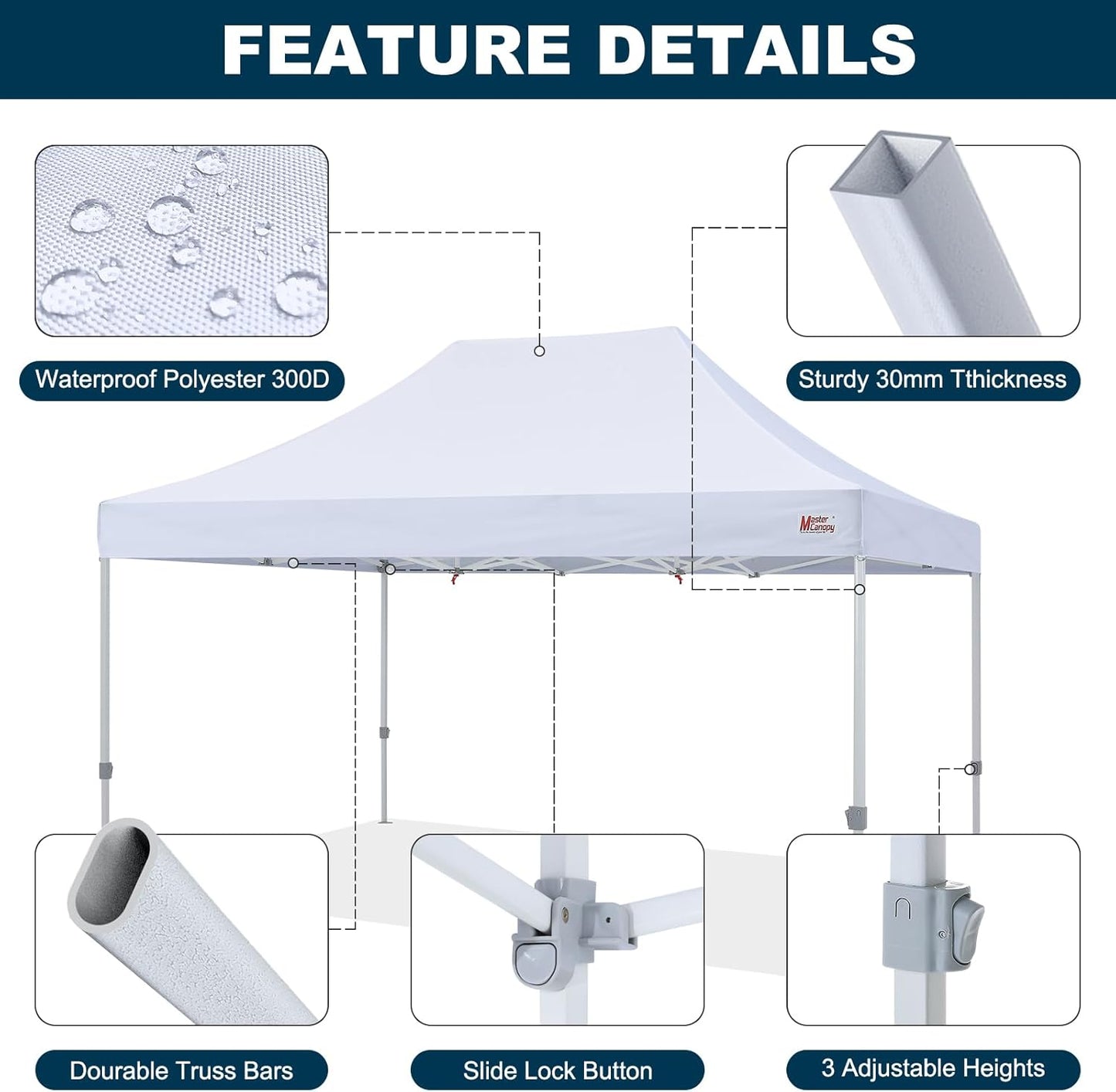 MASTERCANOPY Pop Up Canopy Tent 10x15 Instant Shelter (White)