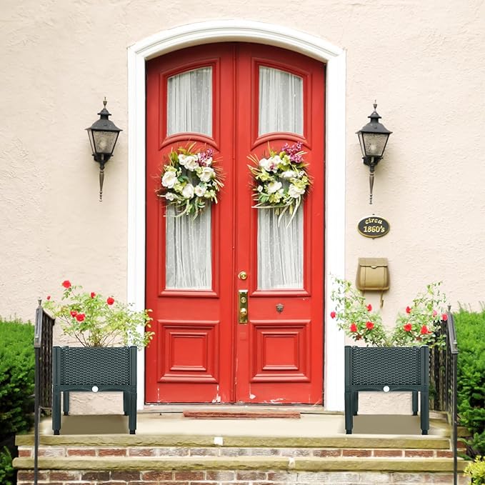 Emalie Raised Garden Beds Elevated Plastic Planter Box with Drainage Plugs Perfect for Vegetables Flowers Herbs Growing Outdoor, 47.2" Lx15.7 Wx16.5 H Grey