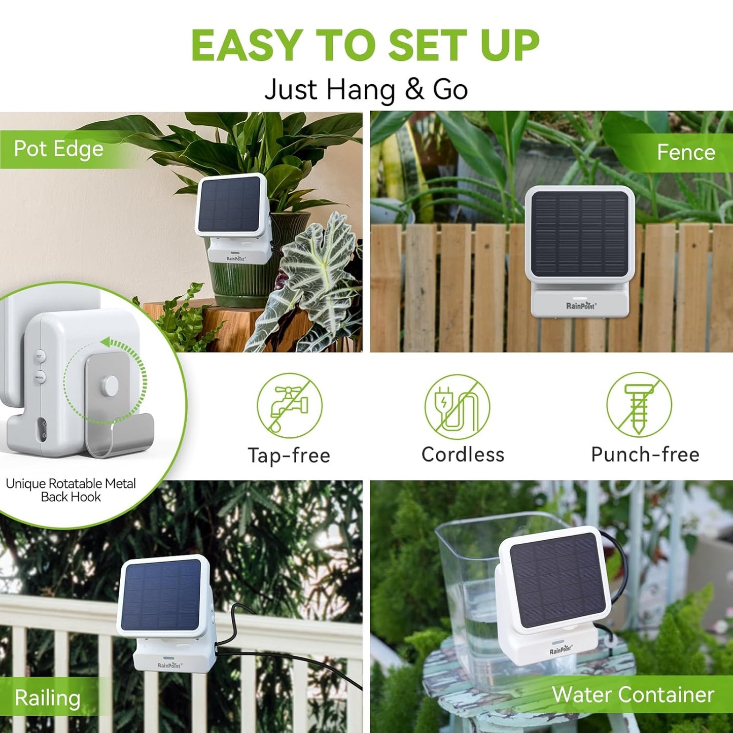 RAINPOINT Smart WiFi Solar Automatic Plant Watering System for House Potted Plants, Up to 20 Plants Expert Dripline Layouts Vacation Self Watering Drip Irrigation Pump Device Kit Indoor/Outdoor Garden