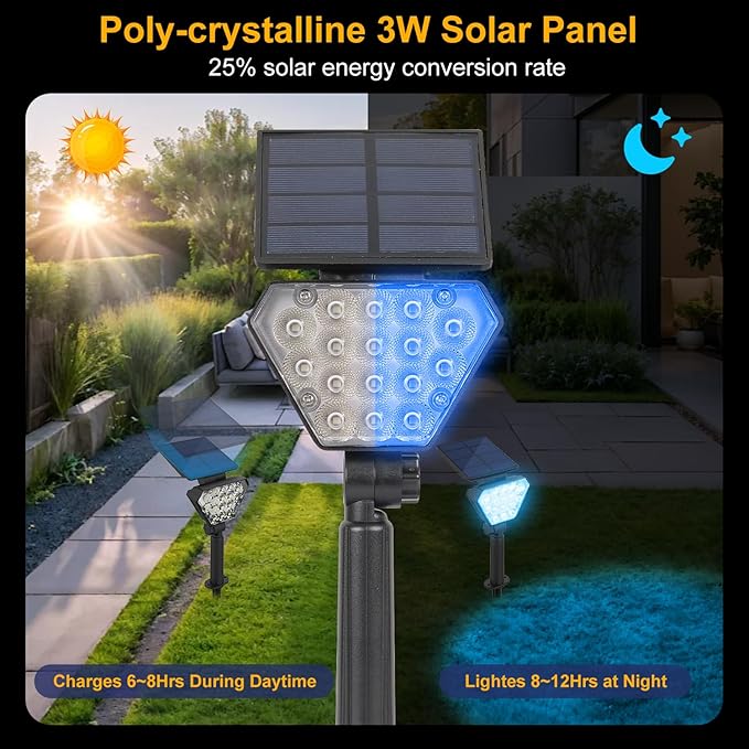 T-SUN Solar Spot Lights Outdoor 6Pack Blue Solar Christmas Spotlights Landscape Lights IP65 Waterproof Auto On/Off for Garden/Yard/Pathway/Patio