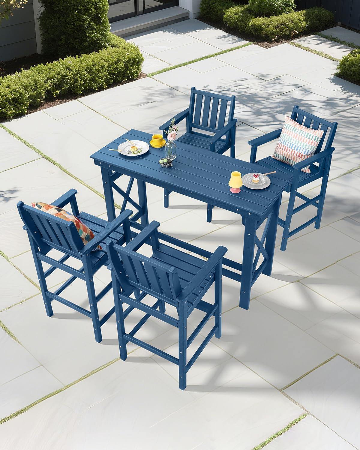 5-Piece HDPE Patio Bar Set, Rectangular Bar Height Table and 4 Adirondack Bar Chairs, All-Season Outdoor Bar Stools Set, Outdoor Bar Table and Chairs Set for Outside, Balcony, Deck, Navy