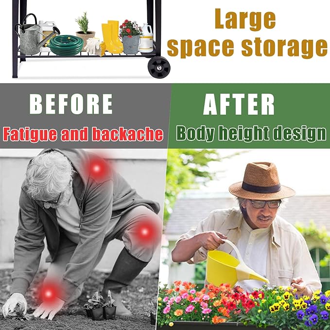 aboxoo Large Planter Raised Beds with Legs Outdoor Metal Planter Box on Wheels Elevated Garden Bed for Vegetables Flower Herb Patio (40" L x 11" W x 31.5" H)