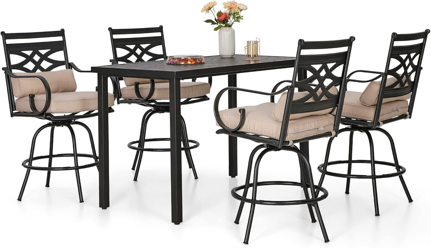 Sophia & William 5 Piece Patio Bar Set, Patio High Dining Set with 4 Swivel Bar Stools and 1 Rectangular Bar Table, All-Weather Outdoor Furniture with Seat Cushions