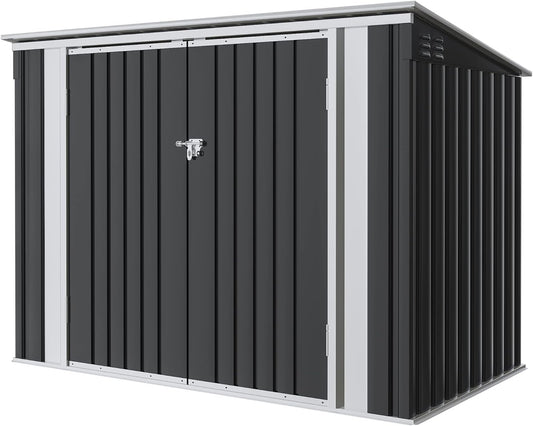 Greesum 5.8x3.3 FT Outdoor Storage Shed Metal Garbage Shed with Lid Chain Hydraulic Gas Rod for Lawn Tools, Bikes, Toys,Garbage Bin,Black