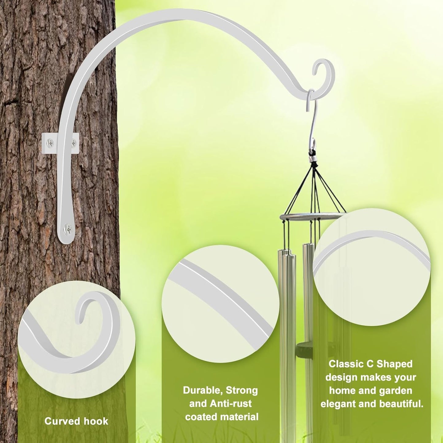 FEED GARDEN 2 Pack 12 Inch Hanging Plant Bracket Wall Hooks Decorative Plant Hangers for Outdoor Hanging Bird Feeders, Wind Chimes, Plant Baskets, White