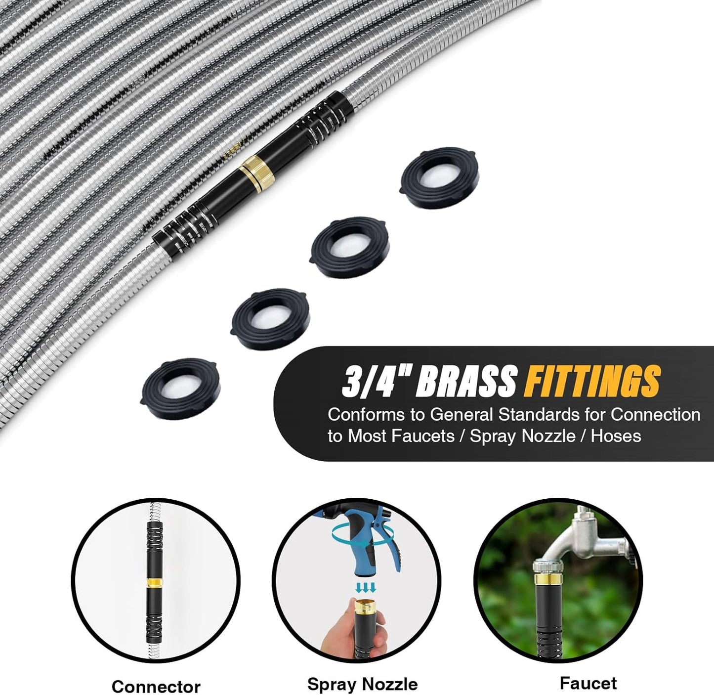Lefree Garden Hose 100ft, Metal Garden Hose, Flexible Water Hose with 10-Function Nozzle, Stainless Steel Heavy Duty Hose, Crush Resistant, Leak Proof, No Kinks Garden Hoses for Yard, Outdoors, Rv