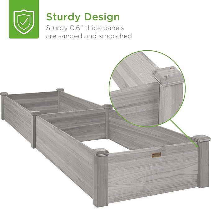 Best Choice Products 8x2ft Outdoor Wooden Raised Garden Bed Planter for Vegetables, Grass, Lawn, Yard - Gray