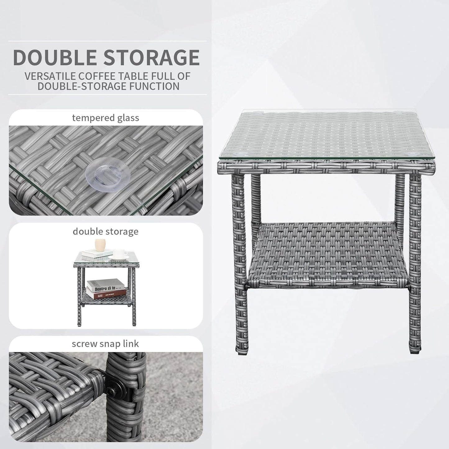 Outdoor Rocking Chair 3 Pieces High-Backed Rocking Chair Patio Rocking Chairs Outdoor Table and Chairs Anti-Slip Cushions Dark Grey