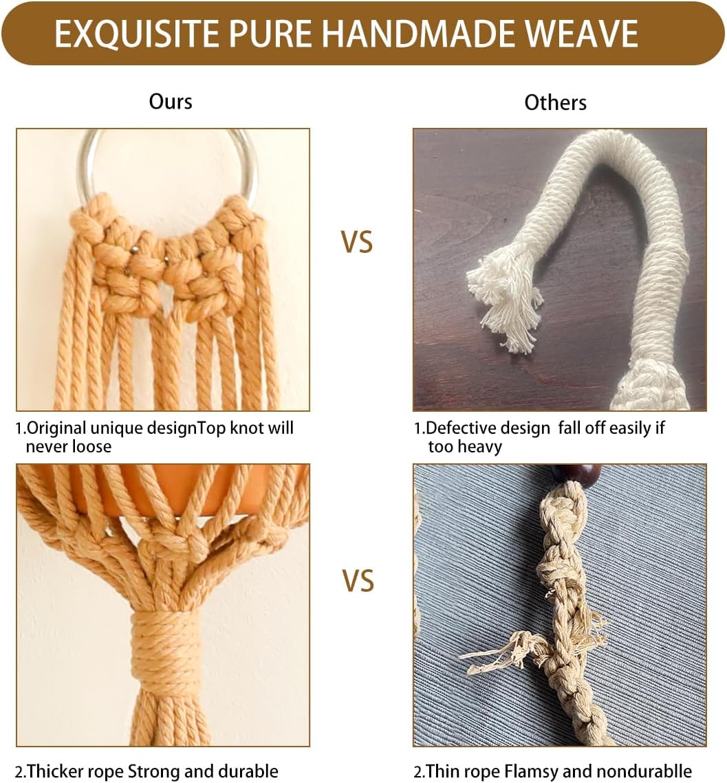 Artilady Hanging Planter for Indoor Plants Macrame Plant Hanger Large Hanging Plant Holder Brown Plants Basket White Rope Boho Original Wall Decor