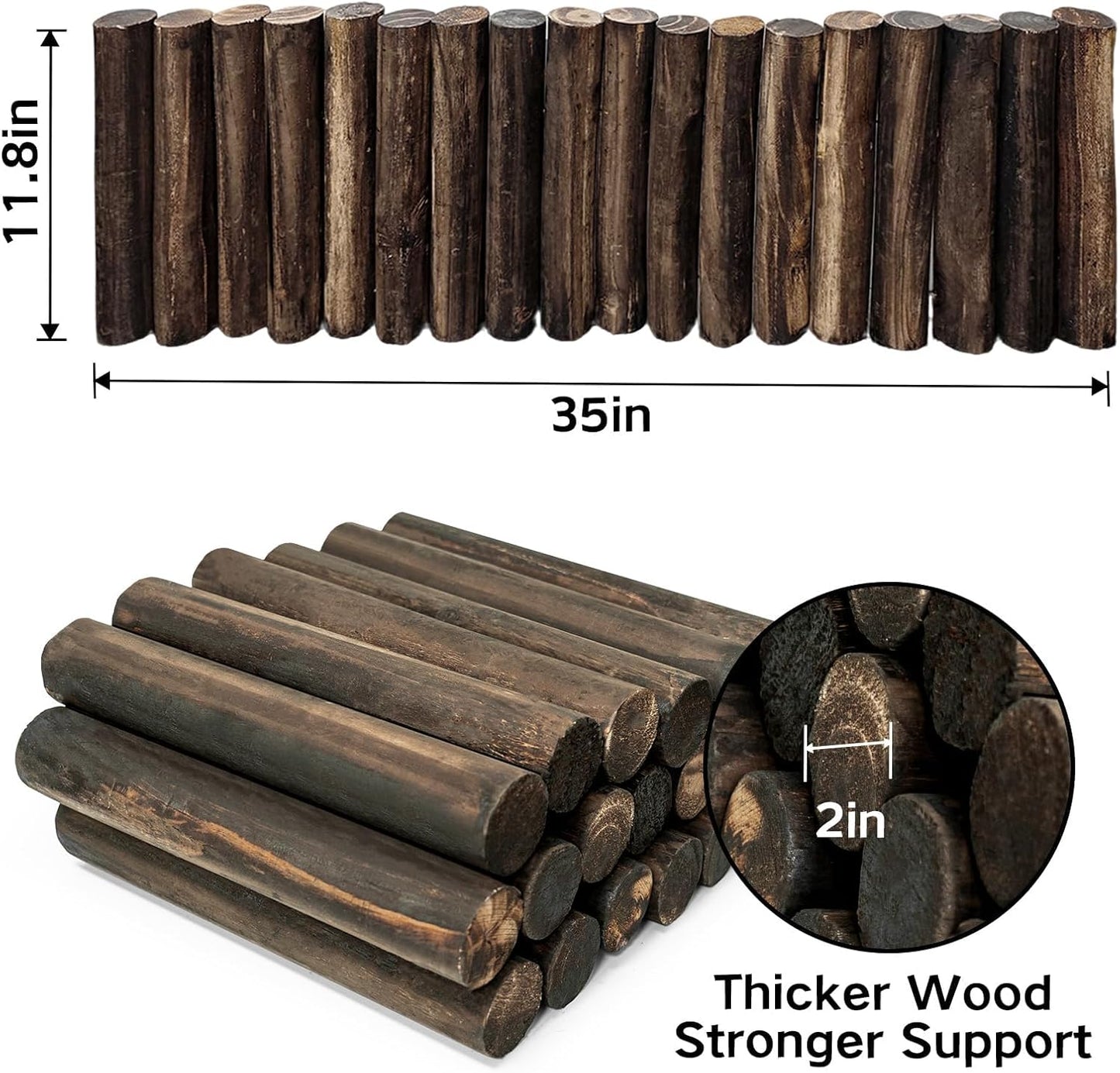 Wood Garden Fence, Natural Wooden Solid Log Edging Border Decorative for Flower Bed Barriers and Landscape Fencing (4PACK)