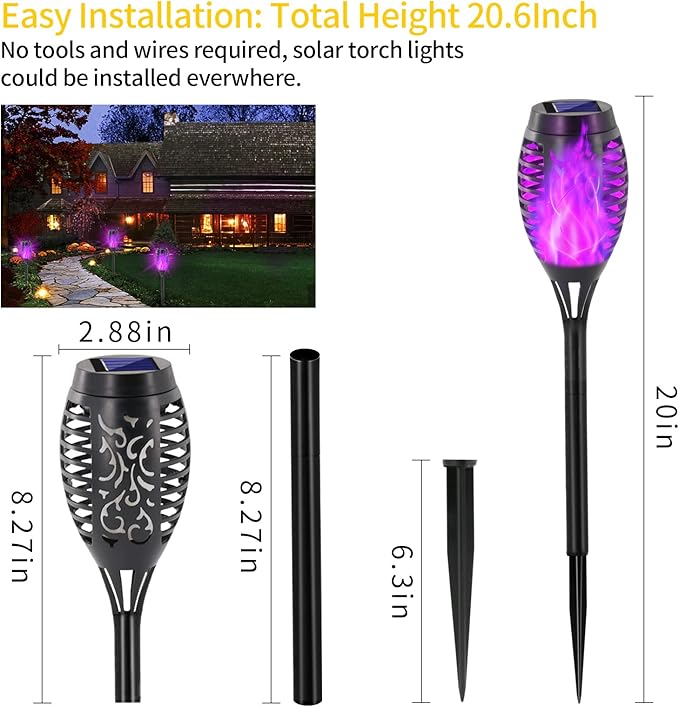 EOYIZW Solar Outdoor Lights, 8 Pack Purple Halloween Decorations Outdoor, Waterproof Mini LED Solar Tiki Torches for Outside Light for Halloween Garden Yard Porch Lawn Decor
