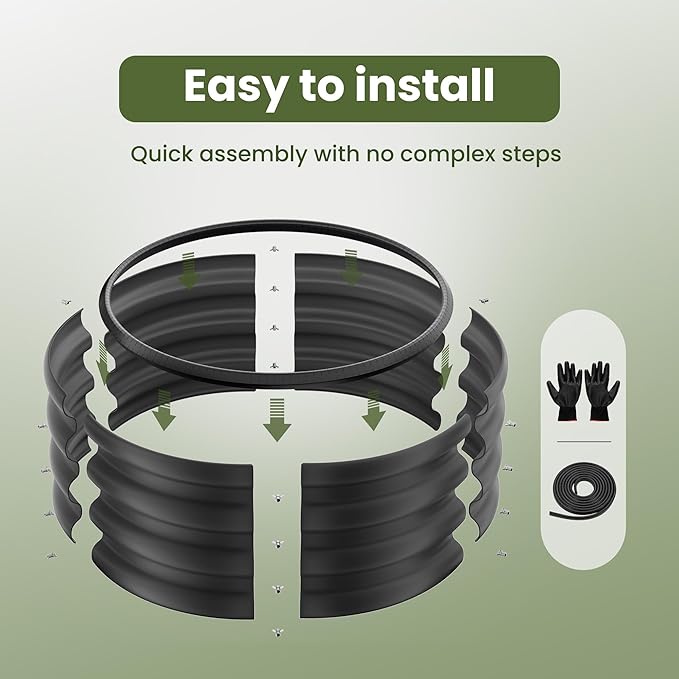 ZXZYHFTY Round Galvanized Raised Garden Bed kit,Black Outdoor Garden Raised Planter Box, Round Large Metal Raised Garden Beds for Vegetable 2 * 2 * 1ft 2 Pcs