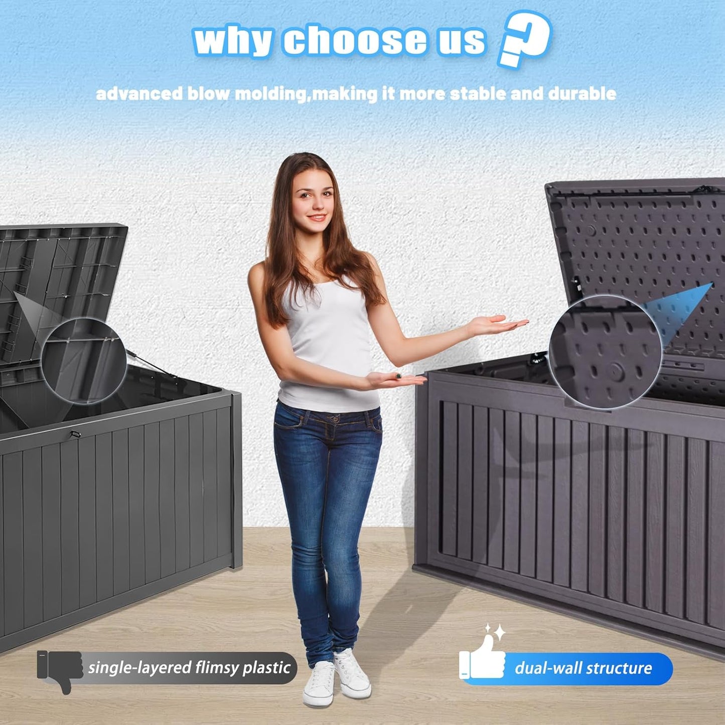 100 Gallon Waterproof Outdoor Storage Box, Outside Resin Deck Box for Patio Cushions, Garden Tools and Sports Pools Equipment