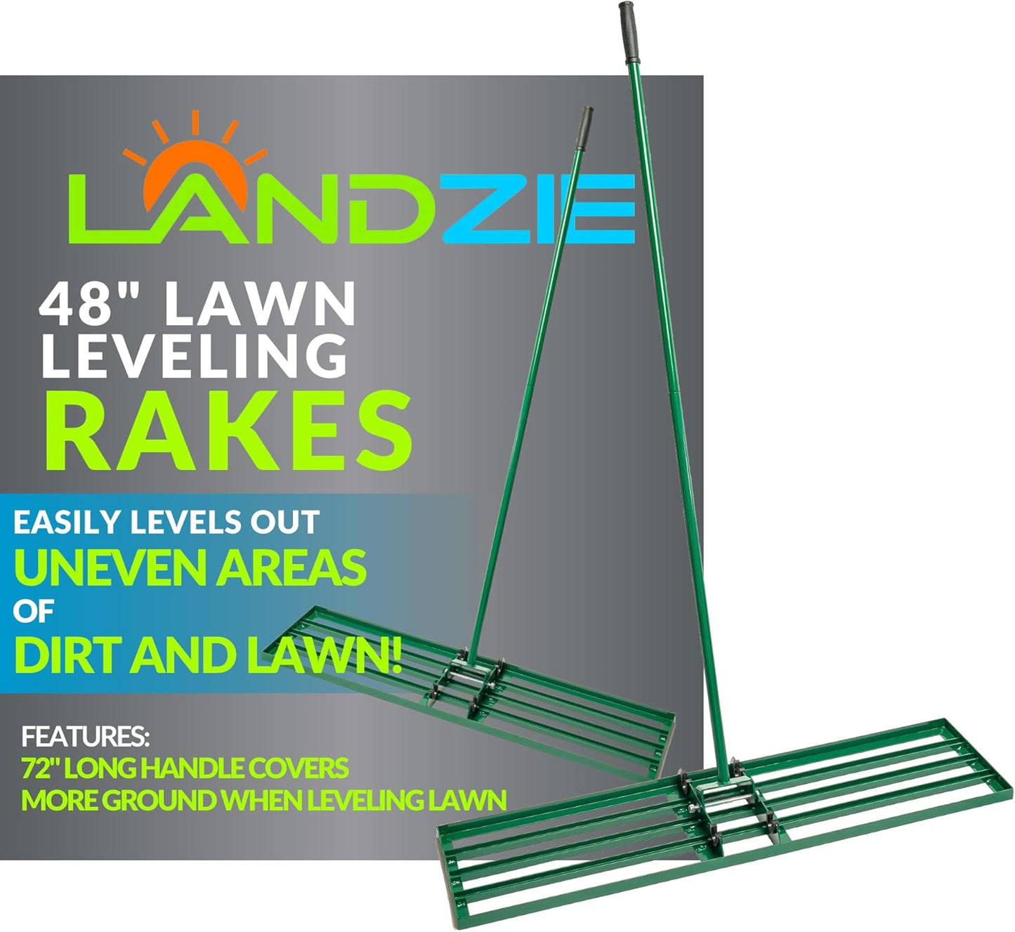 LANDZIE - The Original Lawn Leveling Rake – 48" Steel Handle Yard Leveler, Lawn Level Tool for Creating a Flat Surface - Works for Soil, Dirt, Topdressing, and Ground
