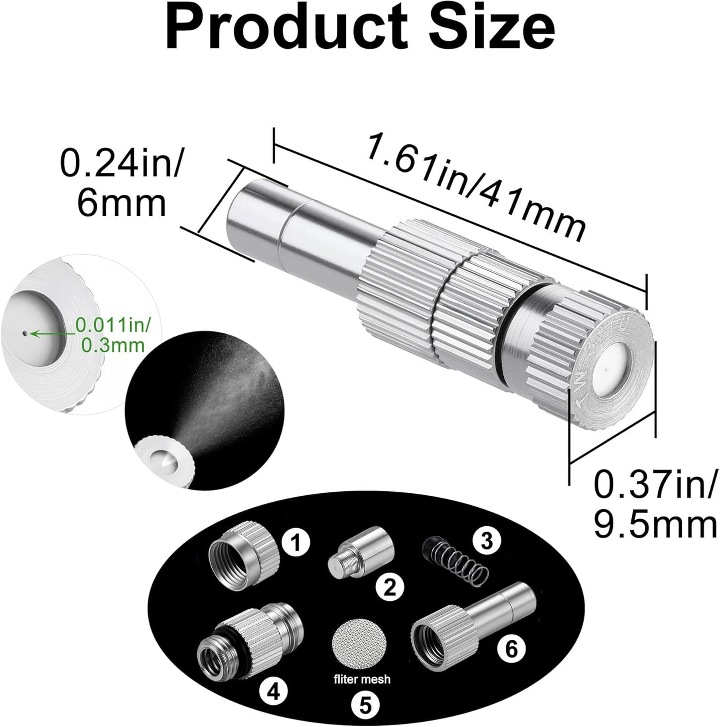 Mornajina 30 Pcs Brass Misting Nozzles Mister Replacement Nozzles with Filter Mesh Fit 1/4" Water Misting Nozzle Tees, 0.012"/0.3mm Orifice Misting System Heads Sprayer for Outdoor Cooling System