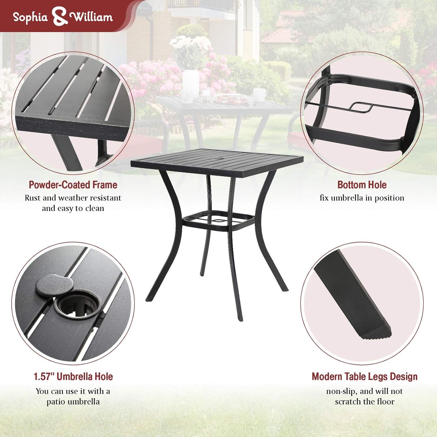 Sophia & William Patio Bar Set, 3 Pieces Outdoor Bistro Set with 2 Swivel Bar Stools Bar Height Patio Chairs and 1 Square Patio Bar Table with Umbrella Hole