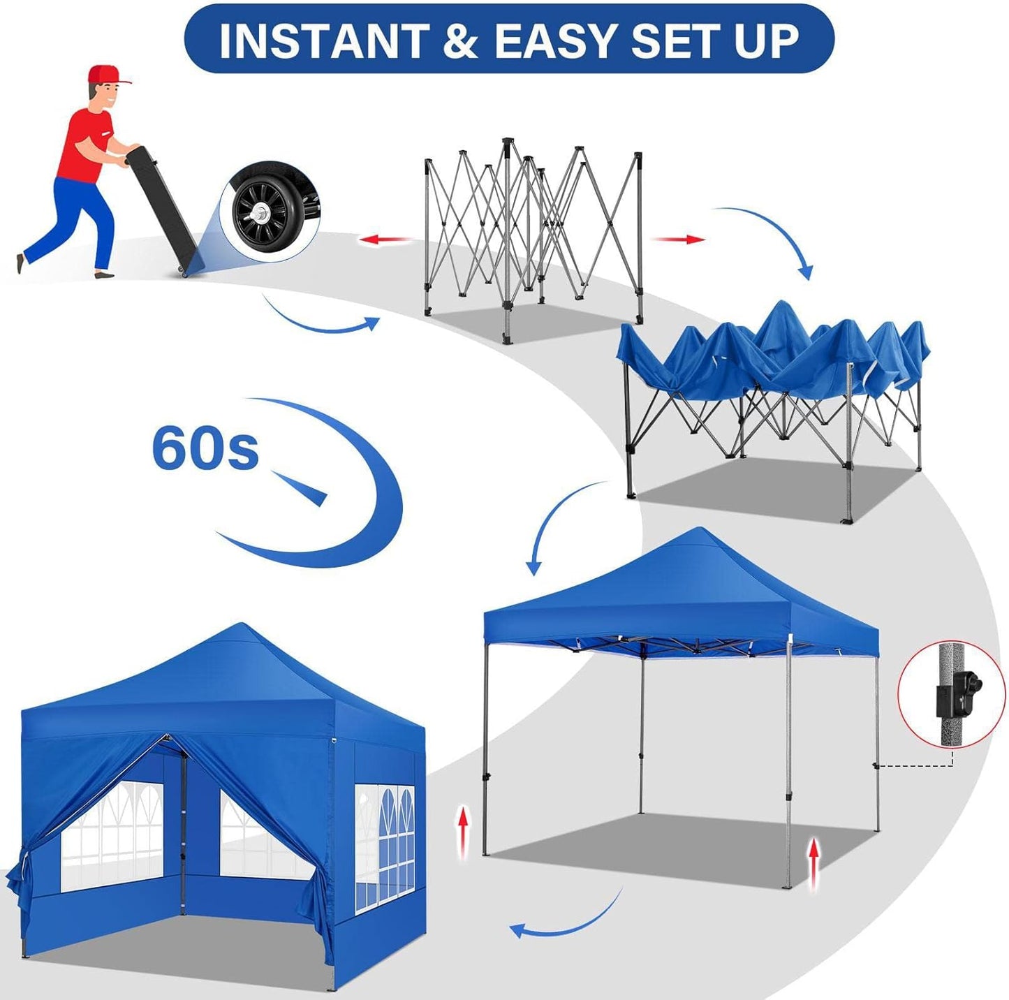 COBIZI 10x10 Pop Up Canopy with 4 Sidewall,Heavy Duty Canopy UPF 50+ All Season Wind Waterproof Commercial Outdoor Wedding Party Tents for Parties Gazebo with Roller Bag (10 x 10 ft Dark Blue)