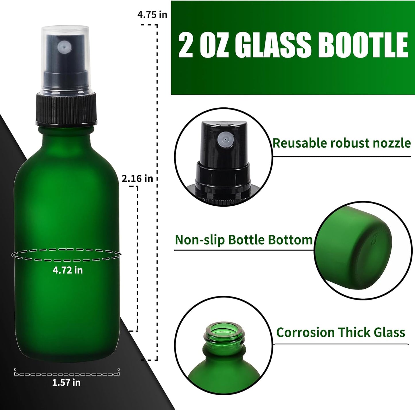 2 oz Glass Spray Bottles, Reusable Fine Mist Sprayer Small Spray Bottle, Preety Frosted Texture, Leak-Proof Design, Perfect for Travel, Skin Care, Perfumes (Green-Frosted, 2oz-24pcs)