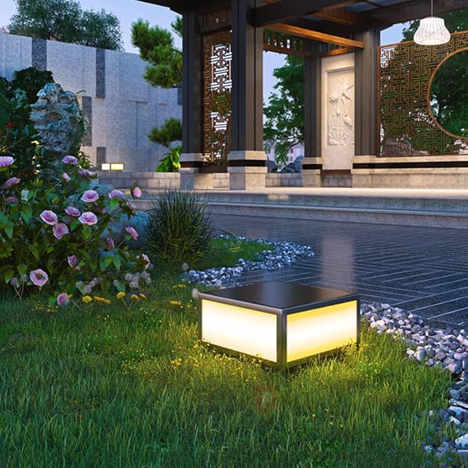 Pillar Lamp Post Light, Tempered Glass Shade，Fence Deck Cap Light Lantern Column Lamp for Flat Surface Patio Garden Decoration with IP55 Waterproof E26 LED Bulb (Electric Powered)