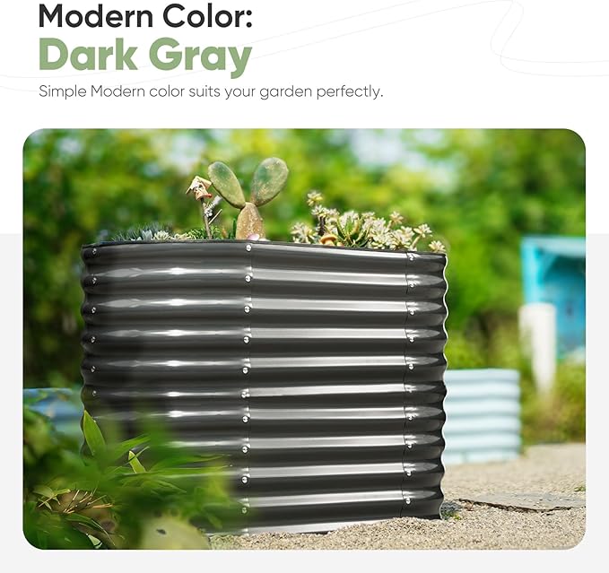 KING BIRD Raised Garden Bed 2.85 ft Tall 6 in 1 Galvanized Planter Garden Box Outdoor for Gardening, Deep Root Vegetables, Flowers Dark Grey 47.2X23.6X34.2 in