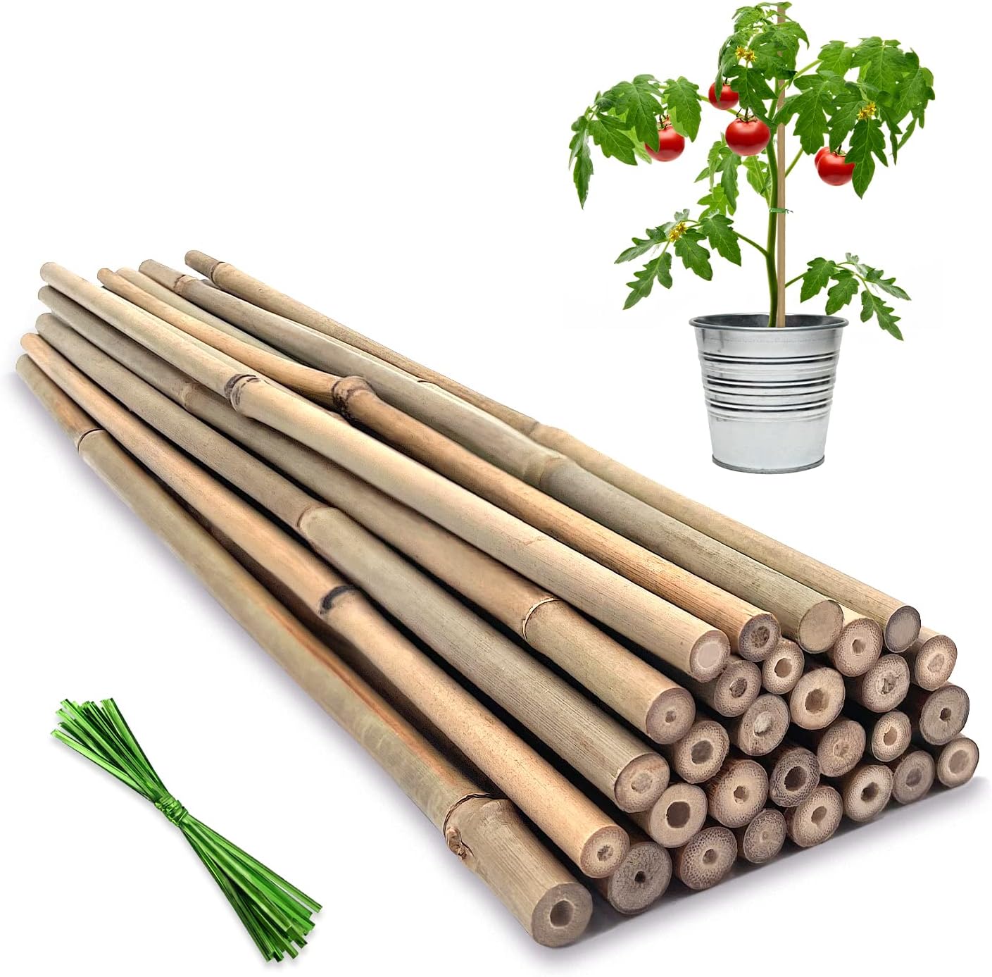 Plant Stakes,18 Inches Natural Garden Bamboo Sticks,BOVITRO 20Pcs Plant Support Stakes for Tomatoes,Beans,Vegetable and Potted Plants