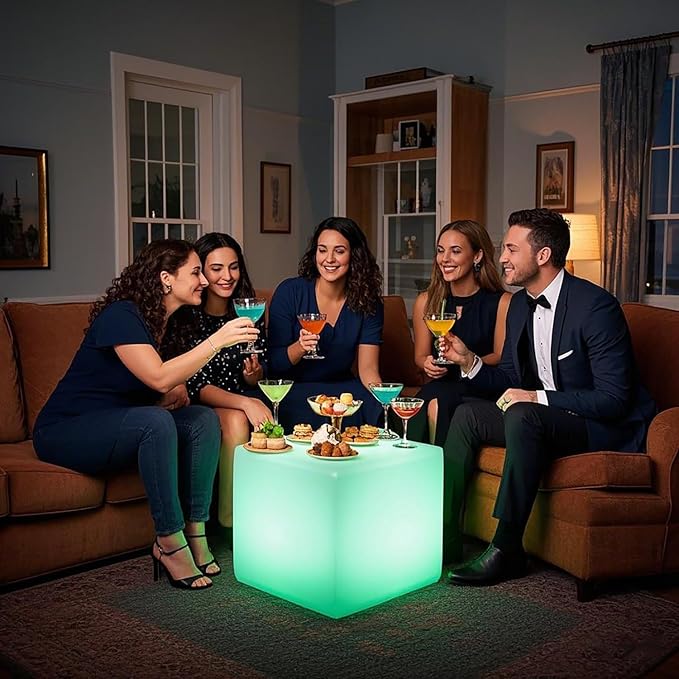 Mr.Go 20-inch LED Lighted Cube Table, Large LED Cube Chair Light, 16 RGB Colors LED Cube Seat w/Remote - Rechargeable - Waterproof - Home Outdoor Patio Pool Bar Stage Party Lighting Decoration