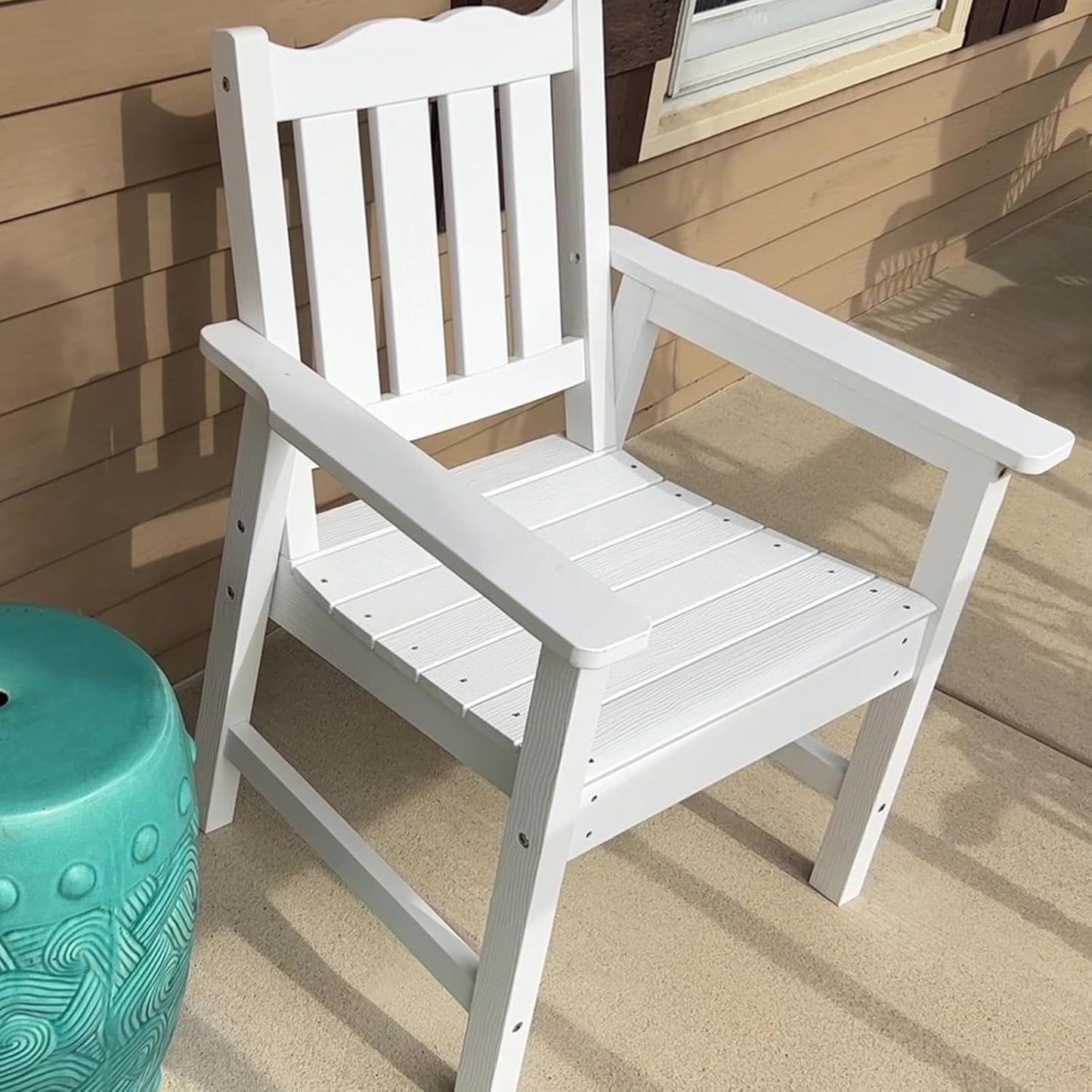 Stoog Oversized Patio Chair, All-Weather Outdoor Chairs with Curved Backrest, 400 lbs Support Patio Dining Chair, for Backyard, Garden, Porch, Deck and Balcony, White