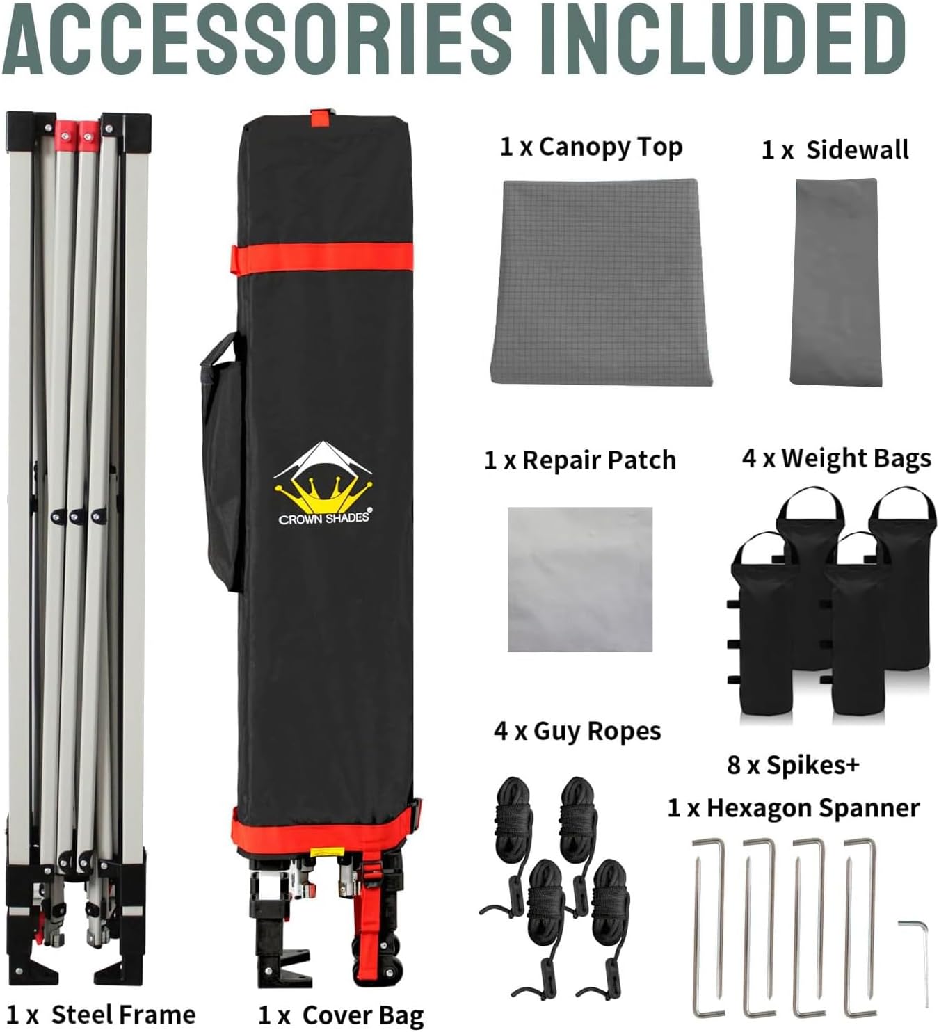 CROWN SHADES 10x10 Pop Up Canopy with 1 Side Wall - Beach Tent with One Push Setup - Outdoor Sun Shade for Events, Parties, Camping - Gazebo with STO-N-Go Cover Bag (Grid Grey)