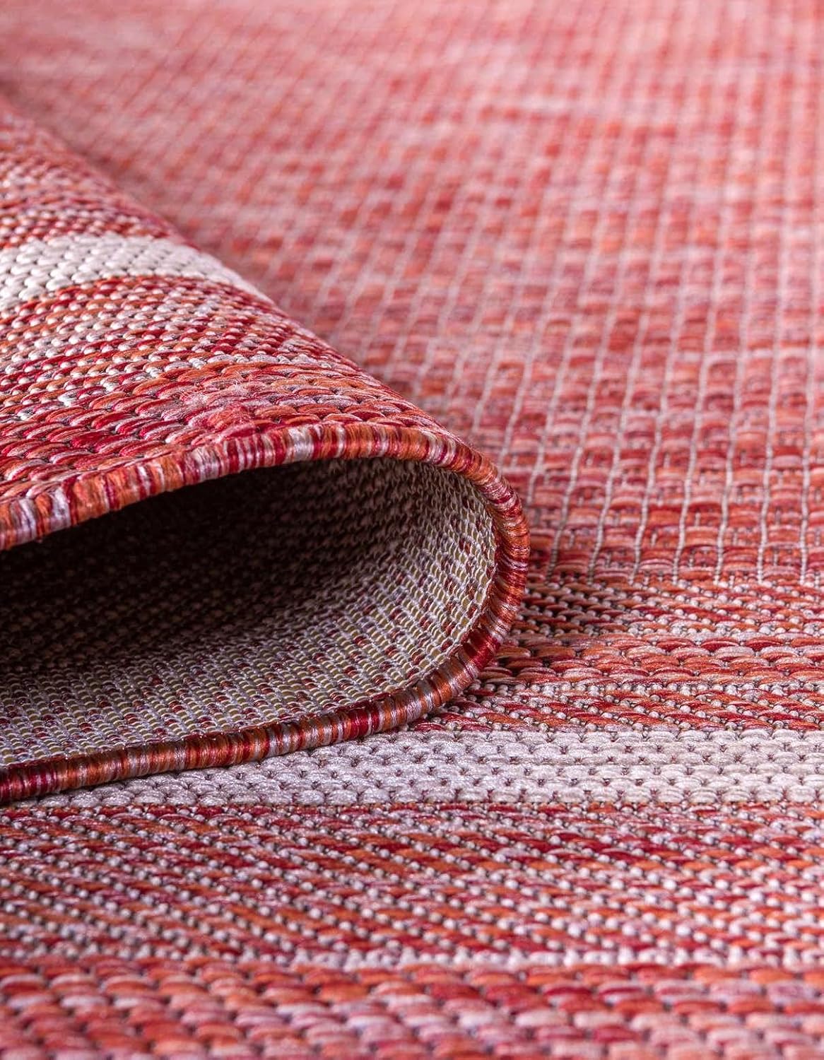 Unique Loom Outdoor Border Collection Area Rug - Soft Border (2' x 3' 1" Rectangle, Rust Red/ Ivory)