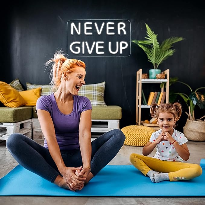 Never Give Up Neon Sign for Wall Decor,Inspire Slogan for Study Room Decoration,Wall Art Lighting As Gifts for Kids or Friends.