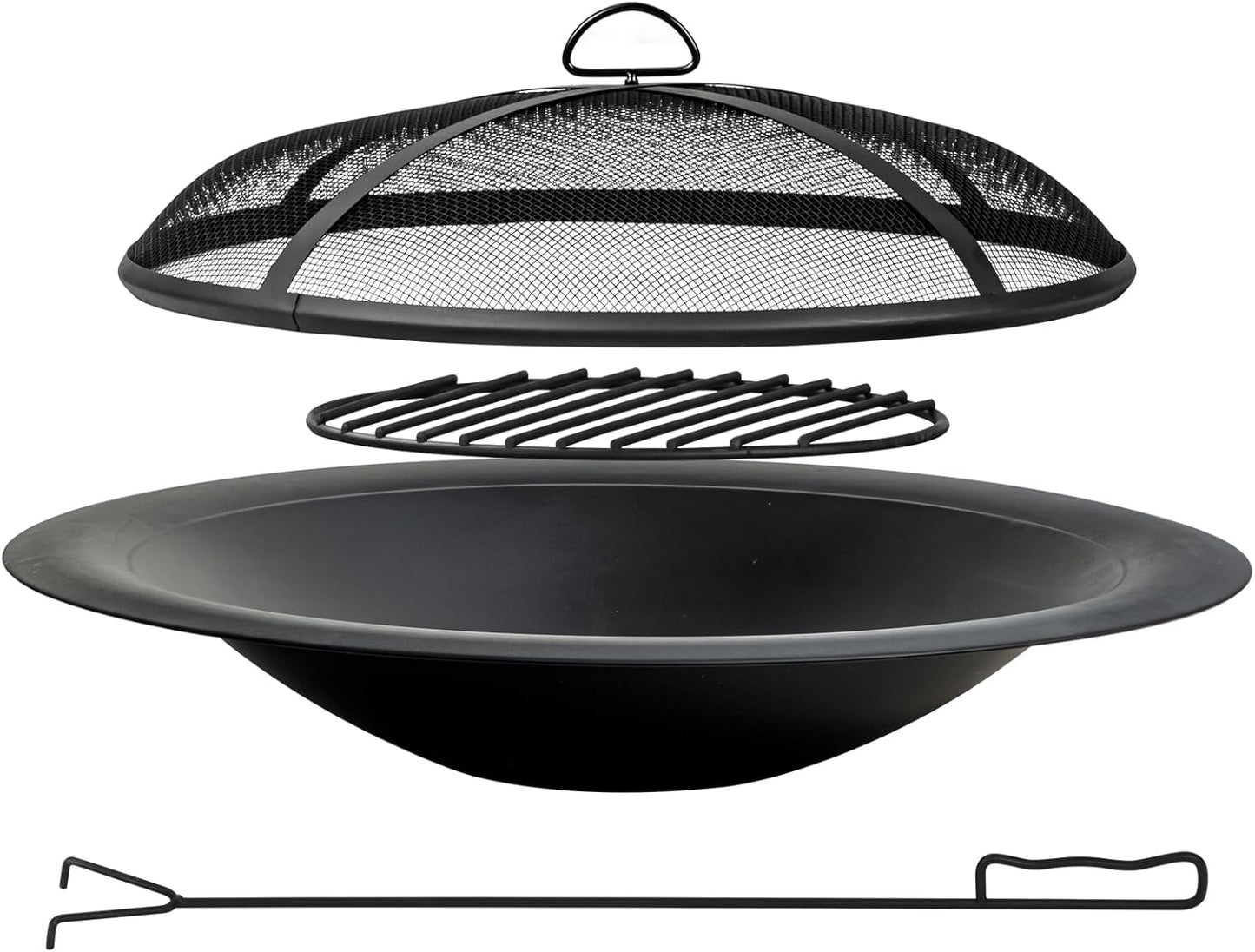 35 inch Steel Fire Pit Bowl for DIY or Replacement Existing Fire Pits, Wood Burning Fire Pit Bowl with Spark Screen &Fire Poker, Fireplace for Backyard, Porch, Deck, Camping, BBQ(Smooth)