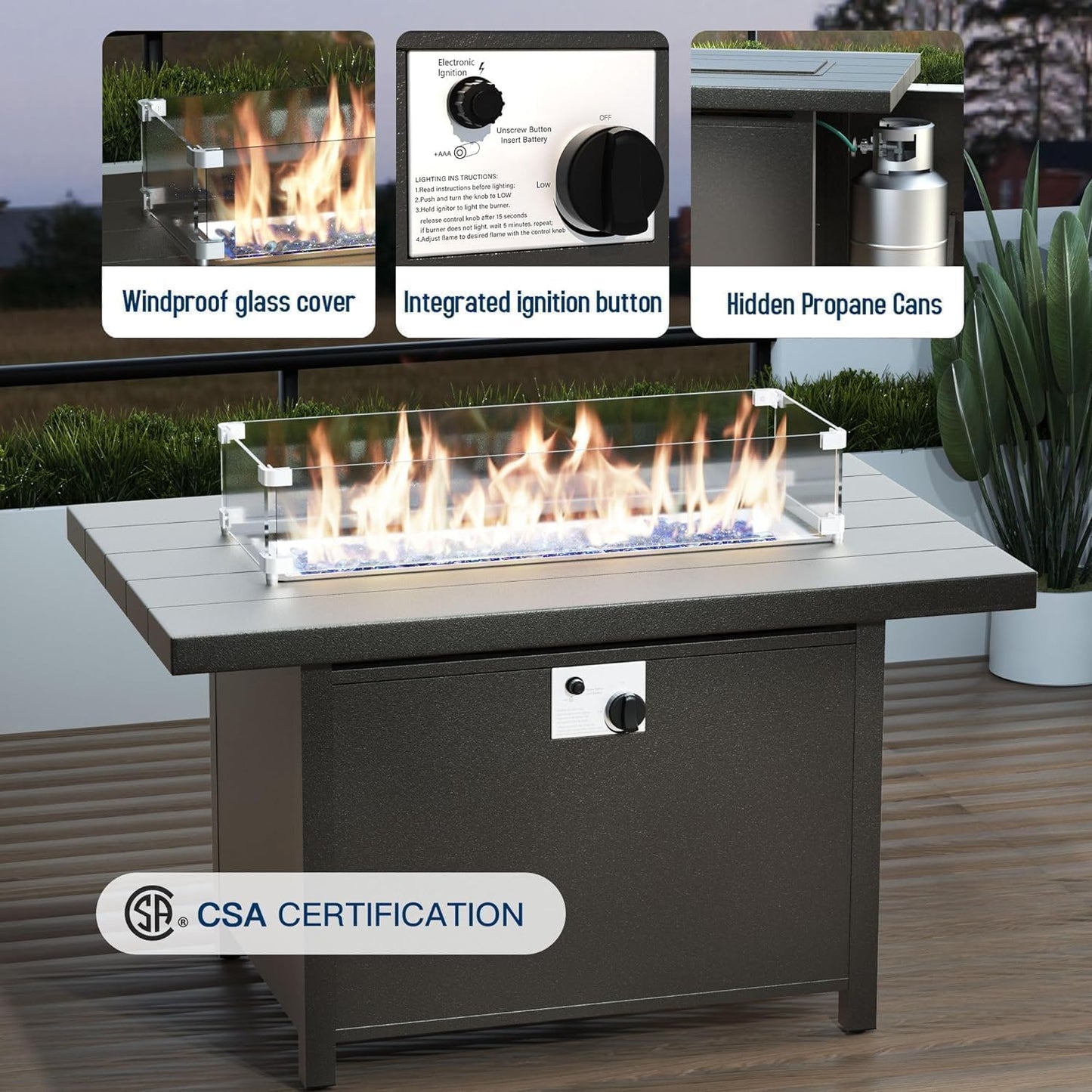 Aluminum Patio Furniture Set with Fire Pit Table, 8 Seats Outdoor Patio Conversation Set Modern Metal Patio Sectional Sofa w/5.1" Upgrade Cushions for Porch, Patio, Backyard(Navy Blue).