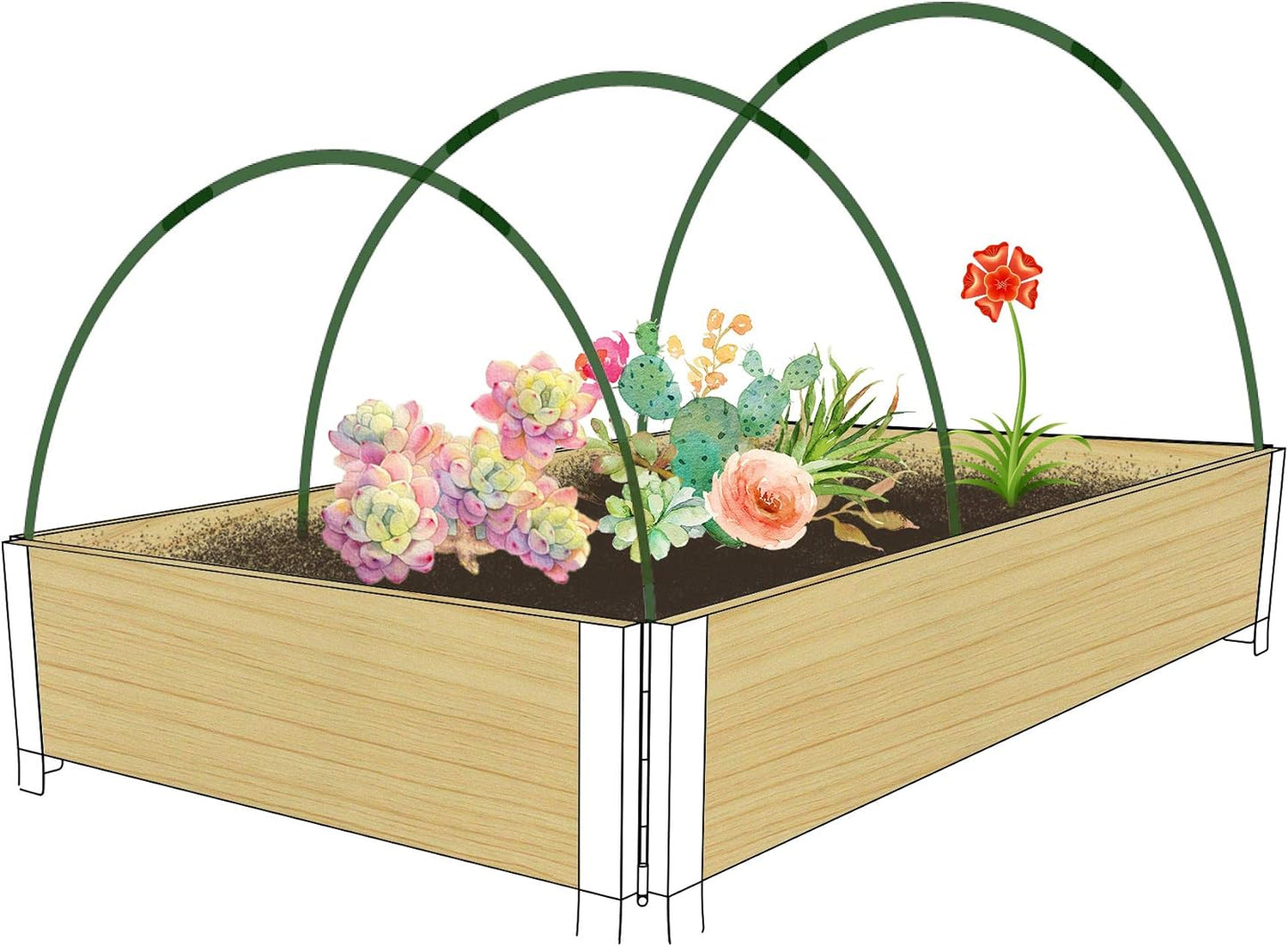 Gardzen Garden Hoops, DIY Greenhouse Hoops for Raised Beds, Row Cover, Garden Netting 48PCS