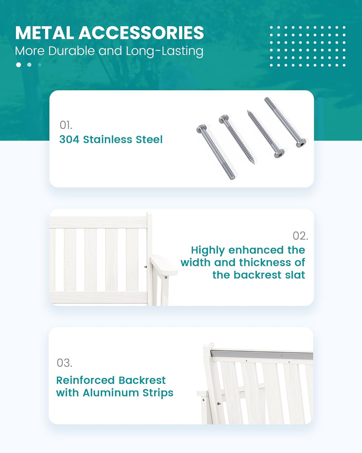 SERWALL Outdoor Bench, HDPE Outdoor Benches Weatherproof, 2-Person Garden Bench with 660 lbs Weight Capacity, Patio Benches for Outdoors, Garden, Porch, Backyard and Park, White, 2 Pack