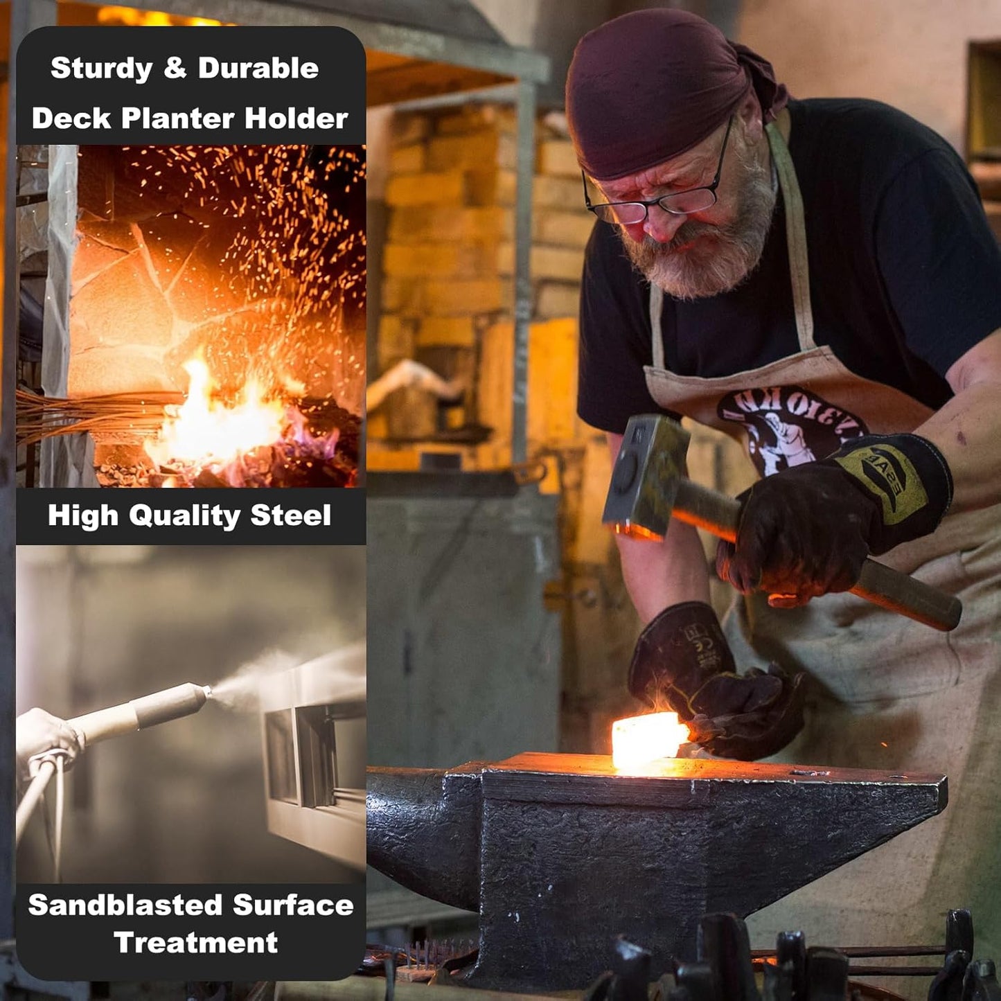 Deck Railing Planter Stand 2 Pack, Retractable Flower Box Deck Stand, 2 Pair of Deck Balcony Brackets for 5-11 inch Rail, Carbon Steel Production