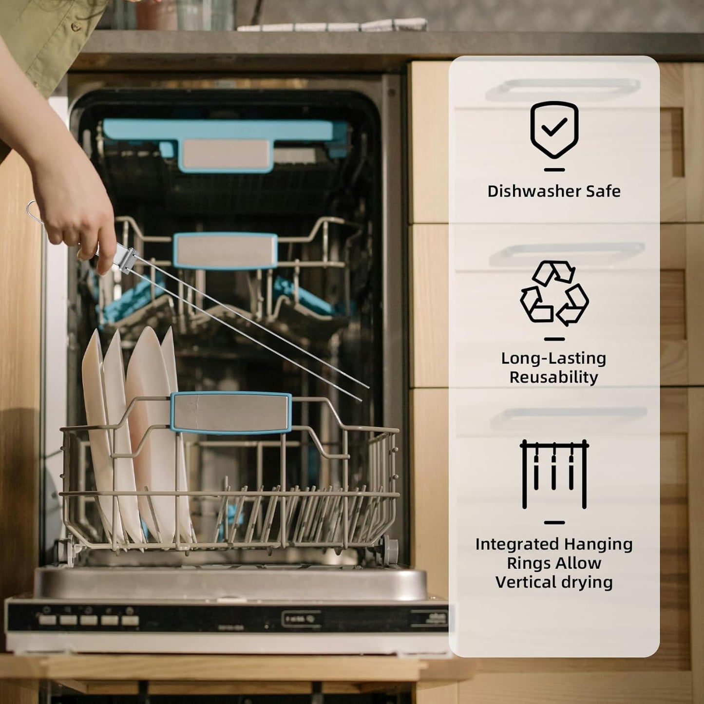 Skewers for Grilling, 17inch （6PCS）Double Fork Flat Stainless Steel Kabob Skewers with Slider, Reusable Metal BBQ Skewer for Meat, Vegetable, BBQ Accessories